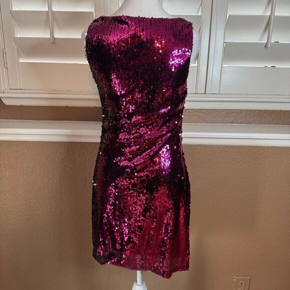 Nasty Gal Women's 8 Cowl Neck Sequin Mini Dress Pink Party Cocktail Disco Barbie - Picture 4 of 7